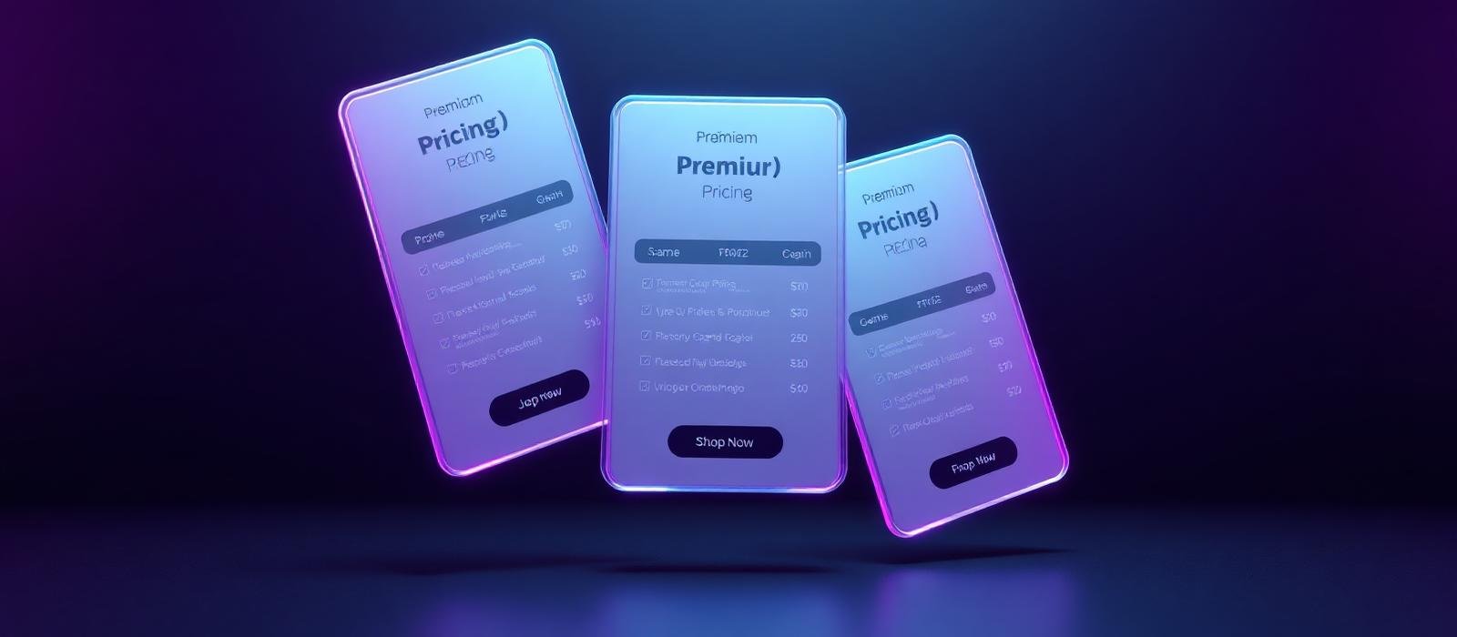 Three glowing premium pricing plan cards